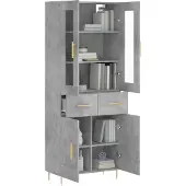 vidaXL Highboard gris béton 69,5x34x180 cm Bois composite