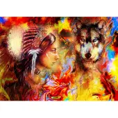 Grafika Puzzle La Femme Indienne et le Loup - 500 à 999 pièces