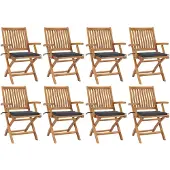 vidaXL Chaises de jardin pliantes avec coussins 8 pcs. Bois massif teck