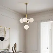 LumenXL Suspension moderne, 5 lumières Kenji - verre blanc laiteux