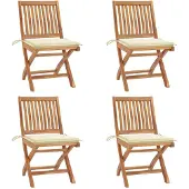 vidaXL Chaises de jardin pliantes avec coussins 4 pcs. Bois massif teck