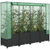 vidaXL Lit surélevé avec serre aspect rotin 160x40x138 cm