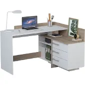 You do it Bureau d'angle 3 tiroirs - chêne et blanc - 128,5 x 105,7 x 83,2 cm - THALES