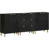 vidaXL Buffets 3 pcs noir bois d'ingénierie