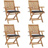 vidaXL Chaises de jardin pliantes avec coussins 4 pcs. Bois massif teck