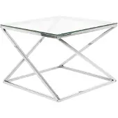 Beliani Table basse argentée transparente 60 x 60 cm plateau en verre pieds en métal poli acier inoxydable carré style moderne
