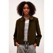 Ba&sh pour femme. 1H24MILA Veste Milas verte (38), Casuel, Cuir
