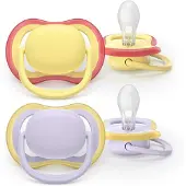 Philips AVENT Sucettes Ultra Air, violet/jaune, 0-6 mois, SCF087/03, 2 pièces, Avent