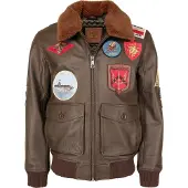 TOP GUN 20201007, veste en cuir ,Marron Foncé ,M