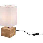 TRIO Lampe de table WOODY pied en bois avec abat-jour en tissu blanc 12x12cm hauteur 30cm
