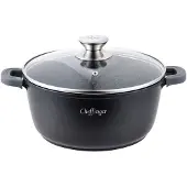 Cheffinger Marmite en fonte d'aluminium avec couvercle en verre pour induction, revêtement en marbre, poêle à soupe Ø32cm