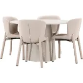 Ebuy24 Lanzo ensemble pour salle à manger table Ø120cm et 4 chaises beige.