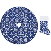 vidaXL Jupe de sapin de Noël de luxe avec chaussette Bleu 150 cm Tissu
