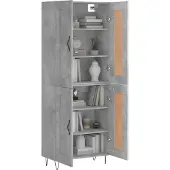 vidaXL Highboard gris béton 69,5x34x180 cm Bois composite