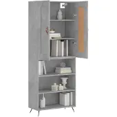 vidaXL Highboard gris béton 69,5x34x180 cm Bois composite