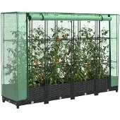 vidaXL Potager surélevé avec couverture de serre aspect rotin 160x40x123 cm