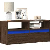vidaXL Armoire TV murale éclairage LED brun imitation chêne 100x31x45 cm