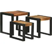 vidaXL Table Gigogne 3 pcs Bois d'acacia solide et un métal