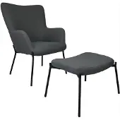 Happy Garden Fauteuil en tissu boucle gris avec repose-pieds EIRA