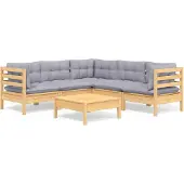 vidaXL Ensemble salon de jardin 6 pièces avec coussins gris pin massif