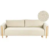 Beliani Canapé-Lit 3 Places Kvam Bouclé Blanc Cassé Avec Rangement