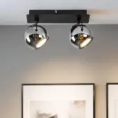 LumenXL Plafonnier moderne avec verre fumé et 2 spots, noir - Jari