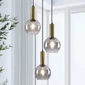 LumenXL Lampe suspendue Imme avec verre fumé, 3-lumières - or