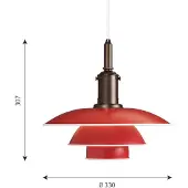 Louis Poulsen Suspension , PH 3 1/2-3, dimmable, Rouge, Salon / séjour, Métal, Design
