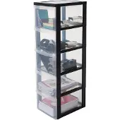 Iris , Armoire De Rangement Sur Roulettes À 5 Tiroirs - Design Chest - Dc-305, Plastique, Noir/Transparent, 75 L, 39 X 29 X 101,5 Cm