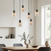 LumenXL Lampe suspendue noire Palaio avec verre ambré, 6 lumières