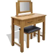vidaXL Coiffeuse avec tabouret en chêne massif
