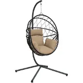 vidaXL Fauteuil suspendu design oeuf avec support Taupe rotin et acier