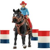 Schleich Farm World Coffret de rod o 7 pi ces pour enfants Course de barils amusante avec figurine de cow-girl et de cheval 3 ans et plus