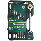 Sata Klucze Płasko-Oczkowe 8szt.Z Podwójną Grzechotką (10 mm, 11 mm, 12 mm, 13 mm, 14 mm, 15 mm, 16 mm, 17 mm, 18 mm, 19 mm, 8 mm, 9 mm)
