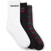 HUGO Lot de trois paires de chaussettes mi-hautes avec logos