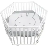 Roba Parc Bébé Hexagonal En Bois Miffy + Tapis De Parc Et Roulettes Avec Freins - Base Ajustable En Hauteur - Blanc