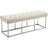 CLP Banquette avec pieds en Métal assise en similicuir Crème