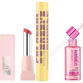Maybelline Viral Favourites Make Up Bundle with Grippy Primer, Colossal Mascara and Lifter Glaze Lip Balm (Various Shades) - Rose Bite