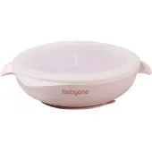 Virgel Assiette en silicone avec ventouse et couvercle rose, 1 pc