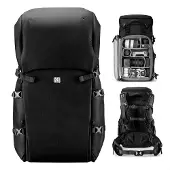 K&F Concept Outdoor Backpack 40L Star Wander 05 (Black) (Sac à dos photo, 40 l), Housse pour appareil photo, Noir