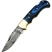 FH Knives Lockback Damascus Blue