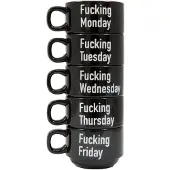 Fisura . Hm1195 Tasses À Café Empilables Set De 5 Jours Fucking Week Noir Et Blanc Céramique H23,5 X 8 X 11 Cm