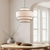 LumenXL Suspension Zenza avec abat-jour en tissu naturel à 3 couches