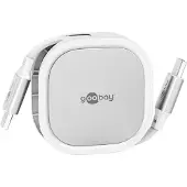 Goobay 77425 Câble USB-C auto-enroulant, 1 m, blanc,argenté, blanc-argenté - Câble de charge avec 15 W dans un boîtier robuste
