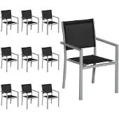 Happy Garden Lot De 10 Chaises En Aluminium Gris - Textilène Noir