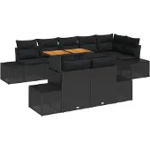 vidaXL Salon de jardin avec coussins 9 pcs noir et marron