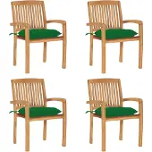 vidaXL Chaises de jardin empilables avec coussins 4 pcs. Bois massif teck