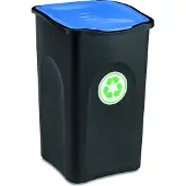 Stefanplast Poubelle noir/bleu 50 litres avec couvercle
