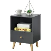 En.casa Table De Chevet Design Commode À Tiroir Meuble Bas De Style Intemporel Table De Nuit Avec Compartiment De Stockage Panneau De Particules Bois Revêtu Par Pvc 54 X 40 X 30 Cm Gris Foncé [En.Casa]