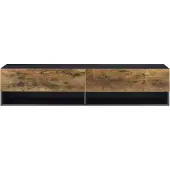 En.casa Meuble TV bas 'Halmstad' avec 2 portes rabattables et 2 compartiments ouverts, dimensions 140 x 31 x 30 cm, à suspendre, finition noire/aspect chêne foncé